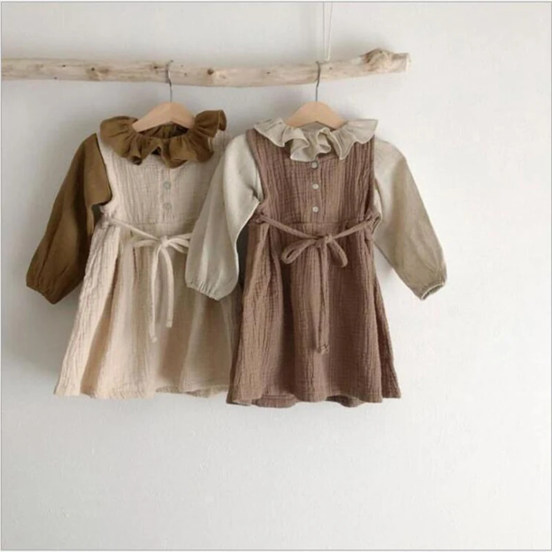 Esho 1-5T Toddler Girls Dress Kids Square Neck Dresses Long Sleeve Vintage  Ruffle Casual Clothes Fall/Winter Outfits