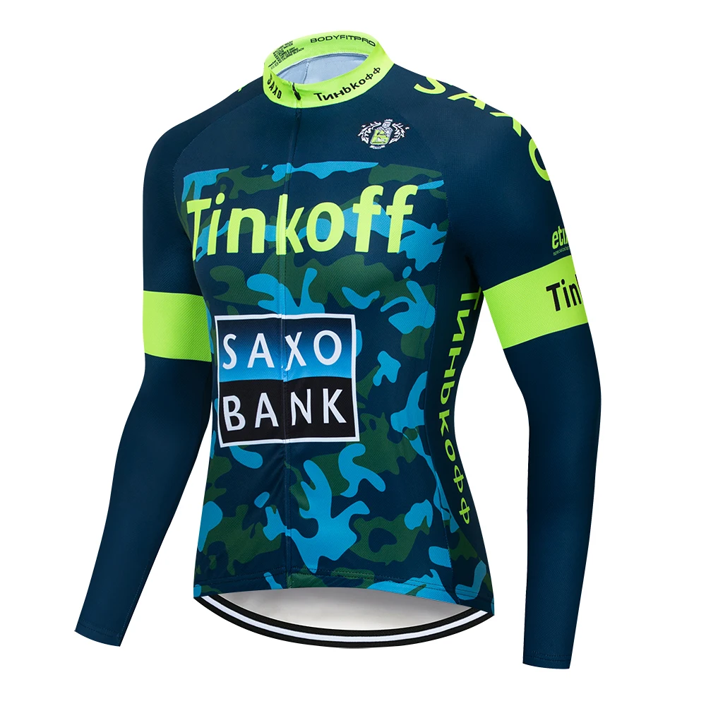 Saxo bank Tinkoff pro team длинный рукав Велоспорт Джерси Ropa велосипедная одежда для велоспорта MTB наборы 19D гель - Цвет: Cycling jersey