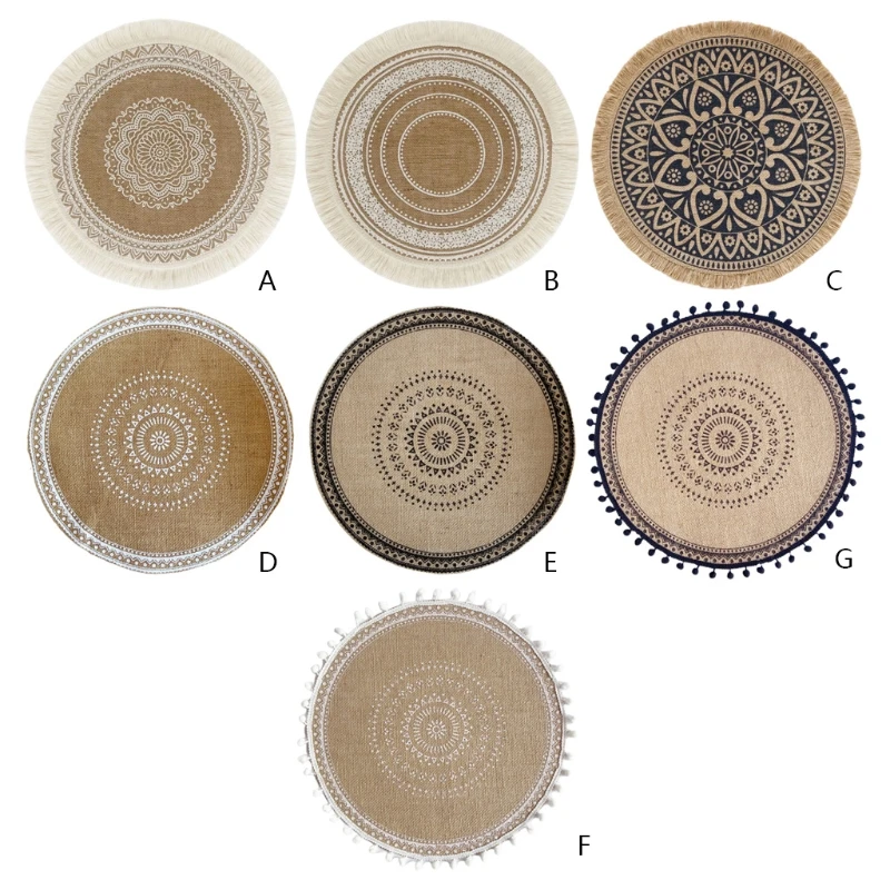 Mandala Round Placemat Boho Woven Macrame Fringe Tassels Table Mat Heat Resistant Cup Plate Dish Coaster for Kitchen Decor | Дом и сад