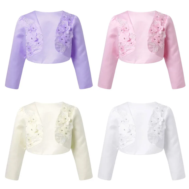 1-9 Years Little Kids Girls Infant Babies Flower Girls Bolero Jacket Shrug Coat Wedding Princess Birthday Party Jacket Wrap