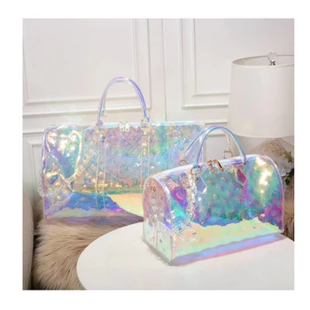 

Luxury 2020 New Printing Transparent Large-capacity Sports Handbag Short-distance Laser Travel Bag 50CM