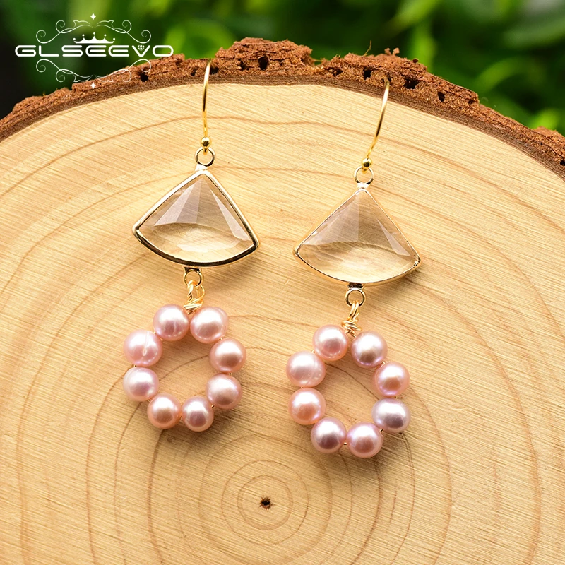 GLSEEVO Original Design Earrings For Women Natural Stone Round Fresh Water Pearl Drop Earring Bohemia Jewelry Wedding GE0799 | Украшения и