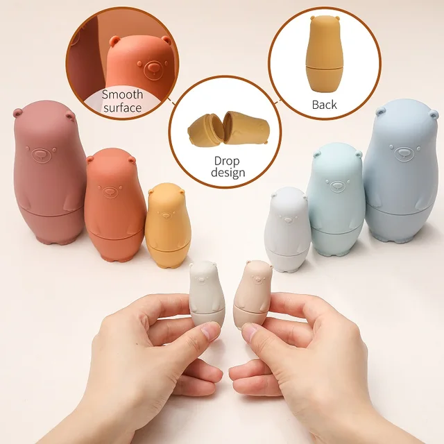 4PCS  Baby Silicone Matryoshka Doll Cute Bear Shape Russian Nesting Dolls Poupee Russe Kids Early Educational Toy Children Gifts 4
