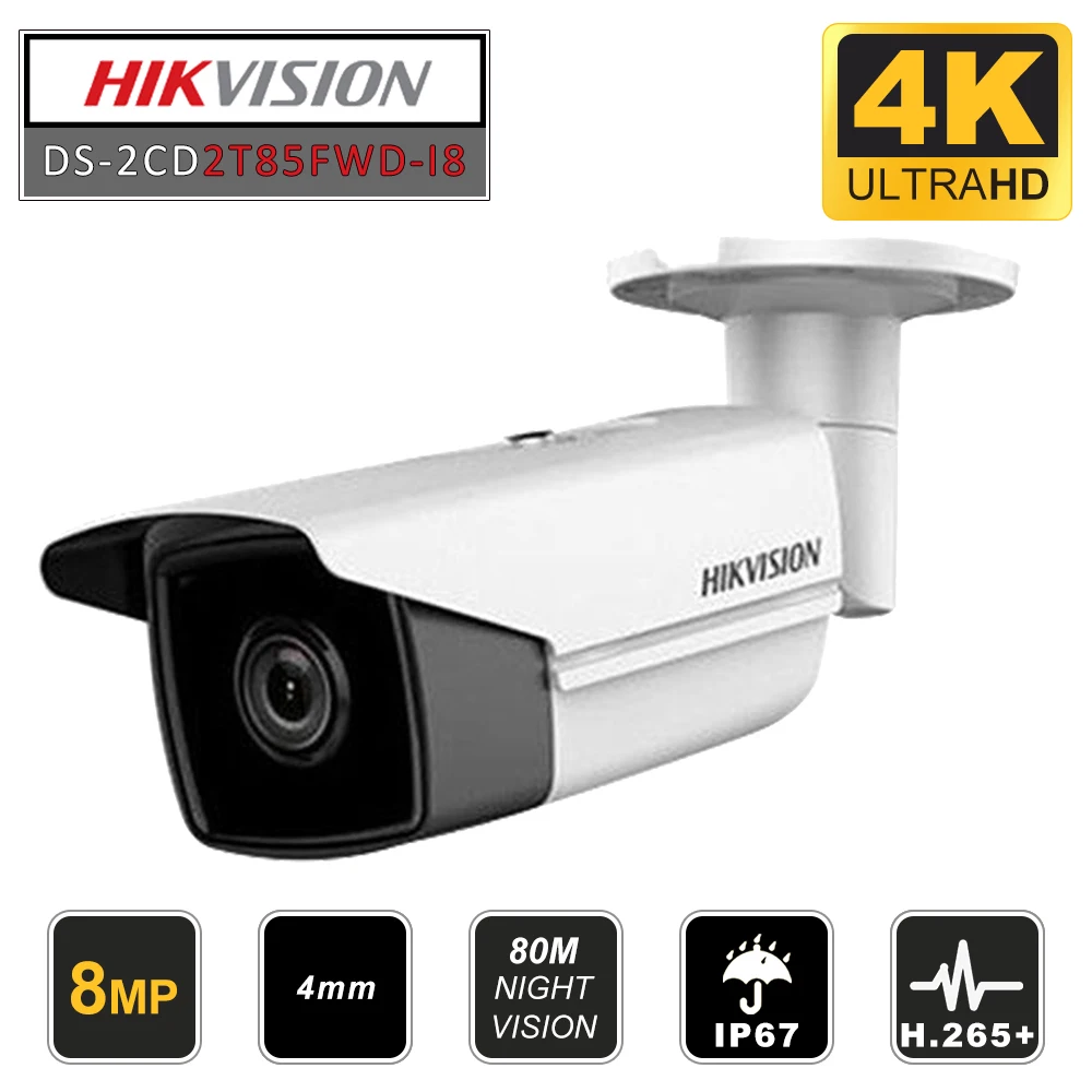 Hikvision оригинальная DS-2CD2T85FWD-I8 Bullect камера 8MP POE камера безопасности с 80 м ИК Диапазон обновления версии DS-2CD2T85FWD-I5