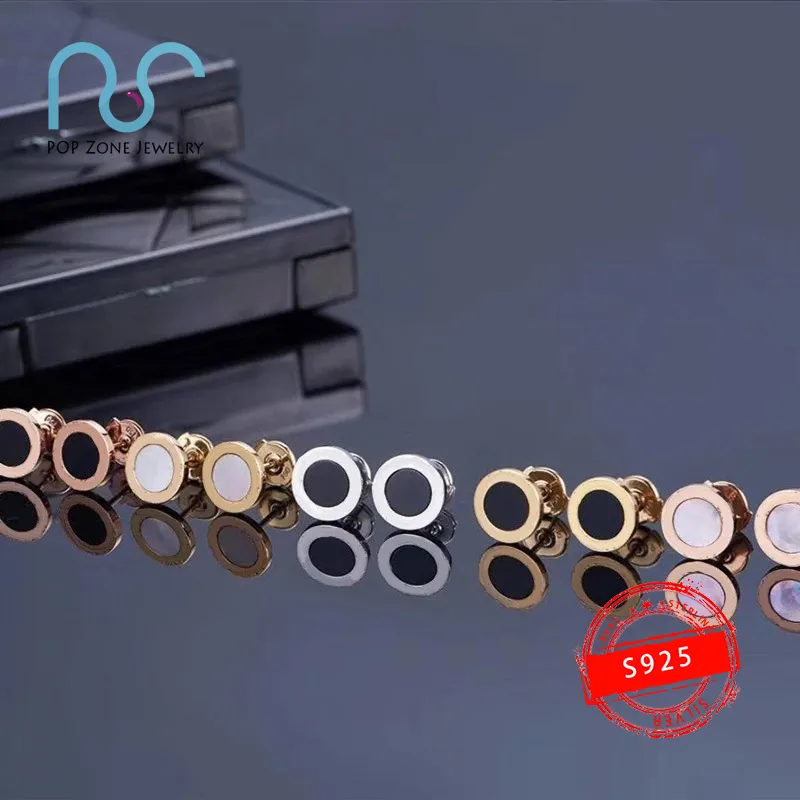 S925 Sterling Silver Earrings Brand Luxury Round Black White Pearl Oyster Earrings Original Jewelry Women's Classic With Logo