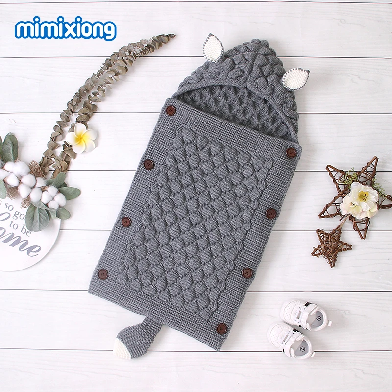 Baby Sleeping Bags Stroller Footmuff Cute Fox Knitted Newborn Boys Girls Swaddle Wrap Envelopes 75*35CM Infant Kids Sleep Sacks