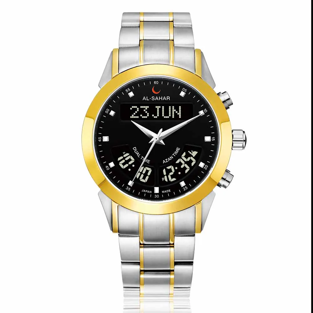 

Роскошные часы с автоматическим напоминанием о молитве в исламском стиле для мечети, цифровые часы Qibla с двойным временем, часы Azan, модель TTGW