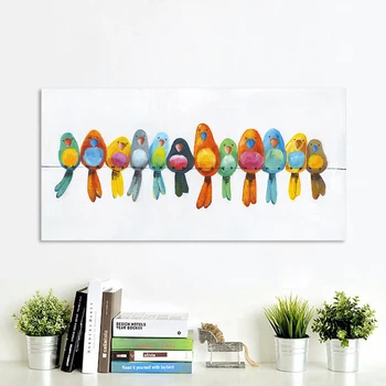 

Colourful Animal Birds on Wire Artistic Landscape Oil Painting on Canvas Posters and Prints Cuadros Wall Art Picture for Decor