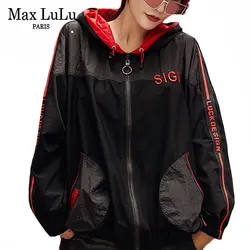 Max LuLu модная Корейская ветровка женская панк уличная Женская куртка с капюшоном с вышивкой винтажная осенняя куртка Большие размеры