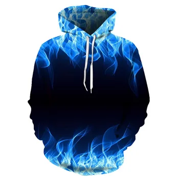 

New red and blue flame 3D hoodie 3D printing hooded sweatshirt men's fashion cool hoodie 3D pullover sportswear Dropshipping