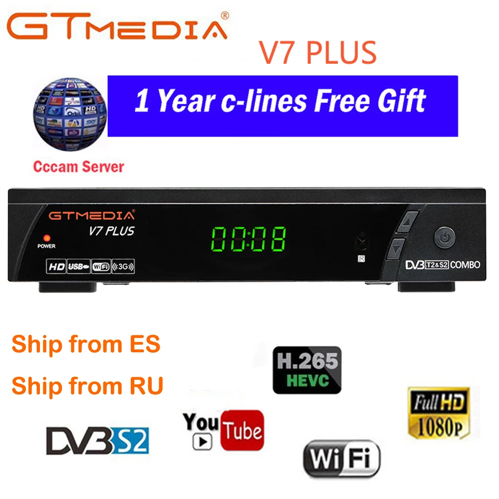 GTmedia V7 Plus Combo DVB-T2 DVB-S2 спутниковый ресивер Поддержка H.265 PowerVu Biss ключ Ccam Newam Youtube USB Wifi 1080P full HD