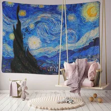 Гобелен Ван Гог, картина маслом, звездное небо, ночной вид, фон, гобелены, ткань для декора дома, ткань для пыли
