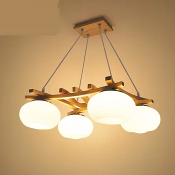 

Solid Wooden pendant lights Creative Living Room Restaurant Bar Bedroom Garden White Glass Shade 4 heads pendant lamps ZA