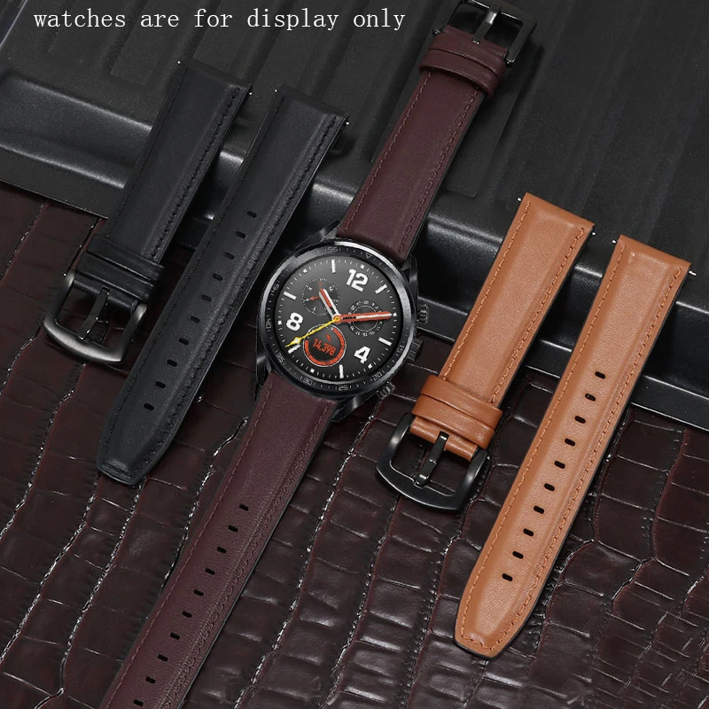 Ремешок сменный из кожи и силикона для Huawei watch GT2 Pro черный синий браслет с пряжкой