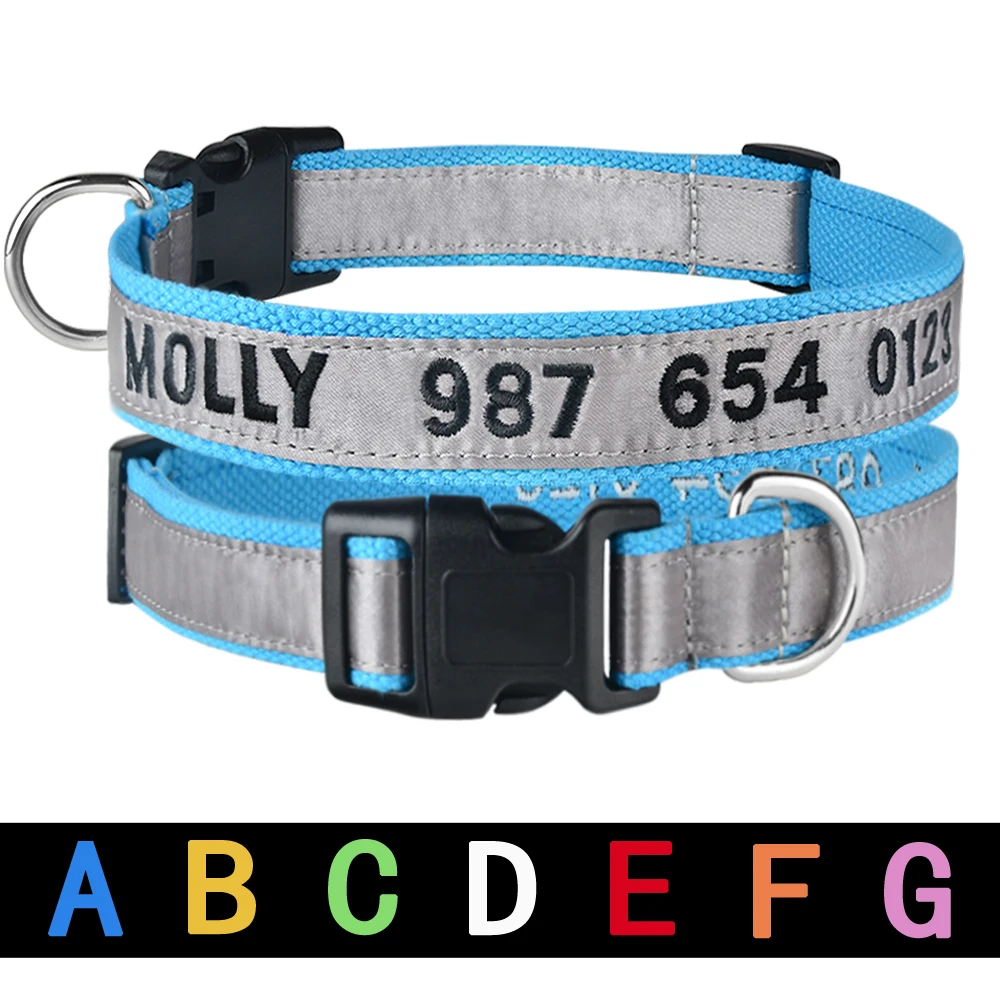 

Personalized Nylon Embroidered Dog Collar Customized Puppy ID Name Collar for Small Medium Large Dogs Adjustable Pet Collar