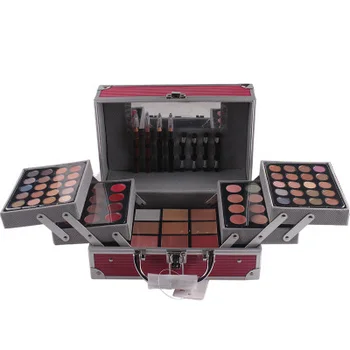 

Can do private label only if meet minimum and talk to us leopard color aluminum box finished set makeup box eye shadow tray
