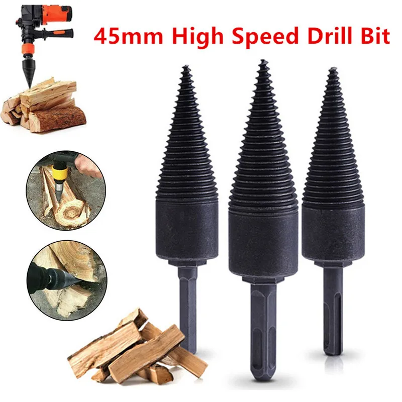 

45mm Round Hex Shank Highspeed Firewood Splitter Machine Drill Wood Cone Reamer Punch Driver Step Drill Bit Split Drilling Tools