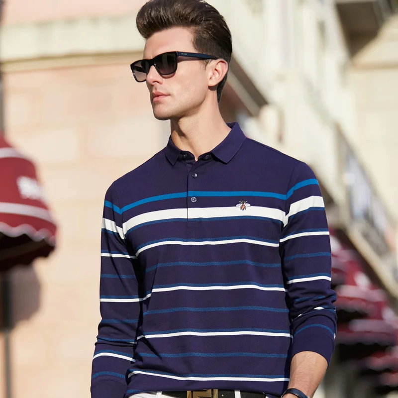 Новое поступление, хлопок, длинный рукав, поло для мужчин, в полоску, Camisa Masculina, поло, одежда, повседневная, деловая, Homme 8912 - Цвет: 8912 blue