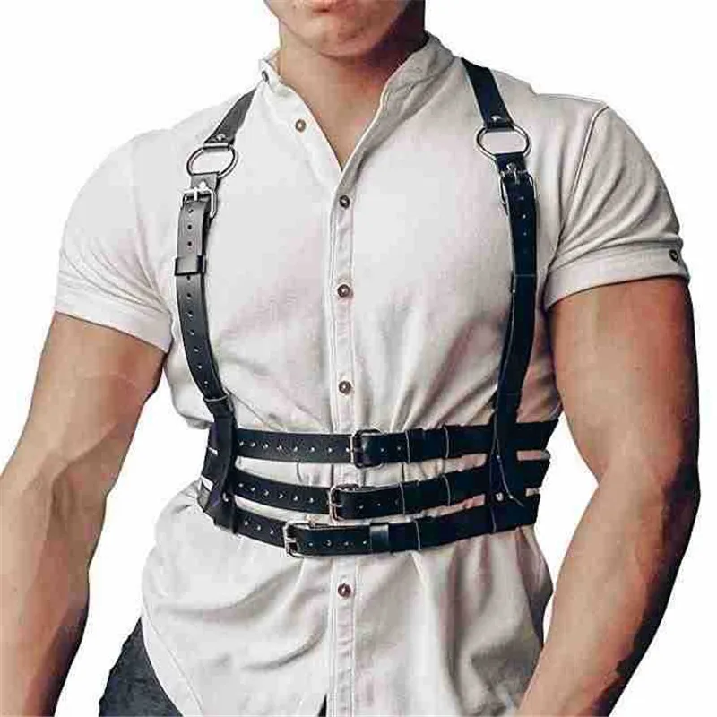 Фетиш мужской сексуальный кожаный гей жгут Готический нагрудный ремень панк ремень для бондажа тела рейв лучшие костюмы для БДСМ Связывание гей - Цвет: Style 4