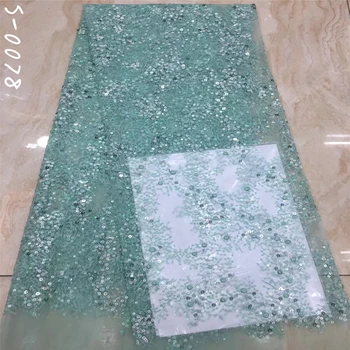 

Green Nigerian Lace Fabrics 2020 Latest High Quality Lace Embroidered Tulle African Sequins Lace Fabric