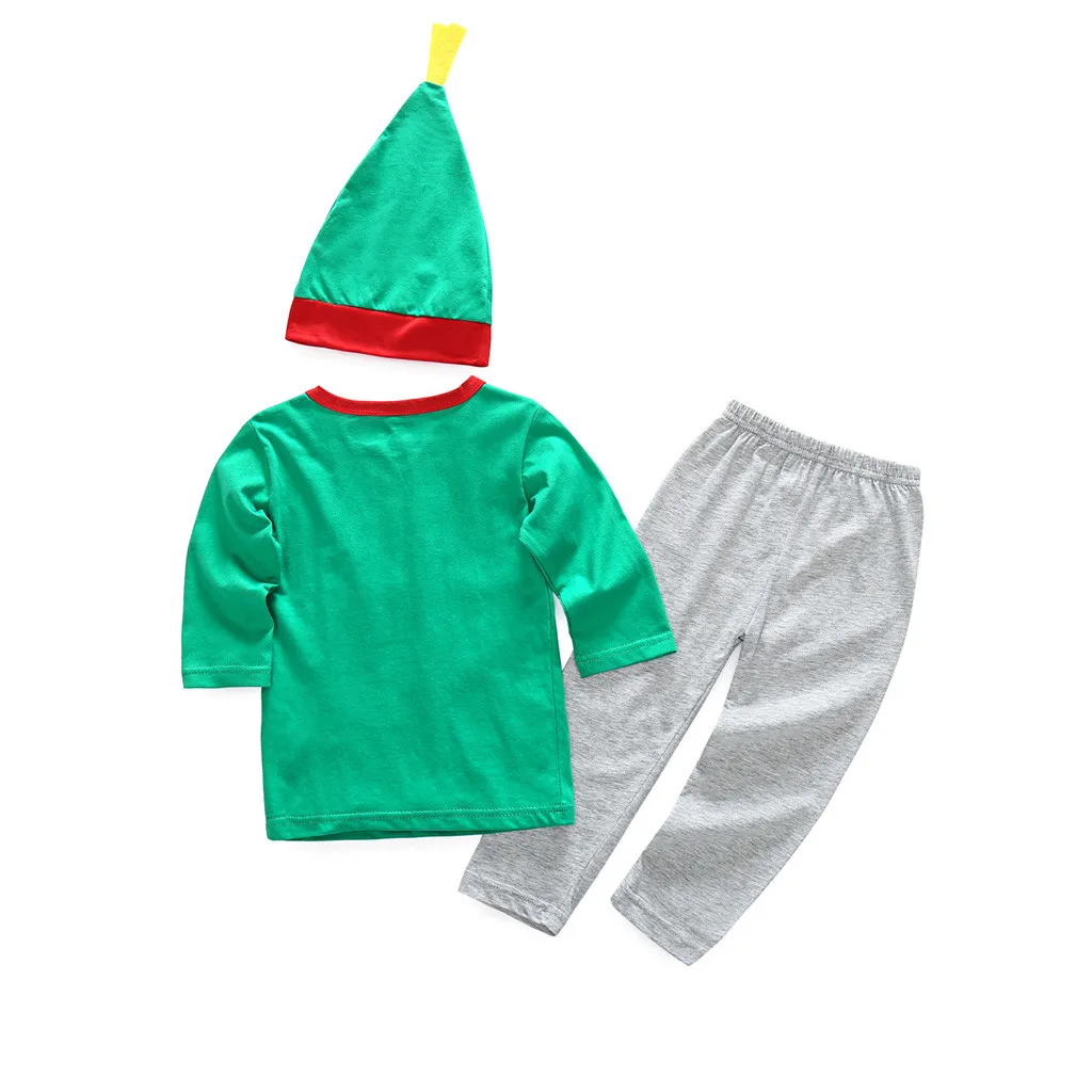 Baby Boy Girl Clothes Set Cartoon Christmas Xmas T Shirt Pants Hat 3Pcs Children Girls Christmas Outfits Set ensemble fille