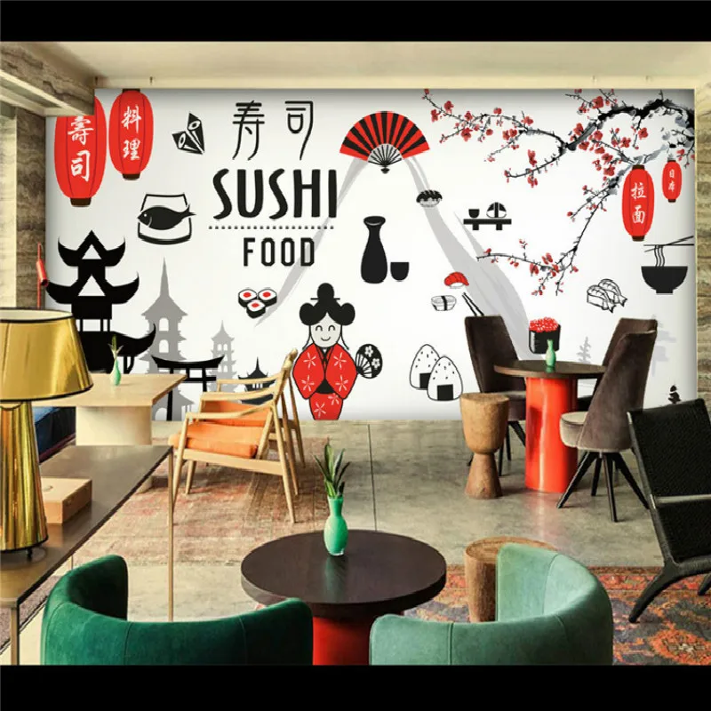 Custom 3D Japanese-style Cuisine Mural Wallpapers for Walls Sushi Restaurant Snack Bar Izakaya Large Wall Paper Covering | Обустройство