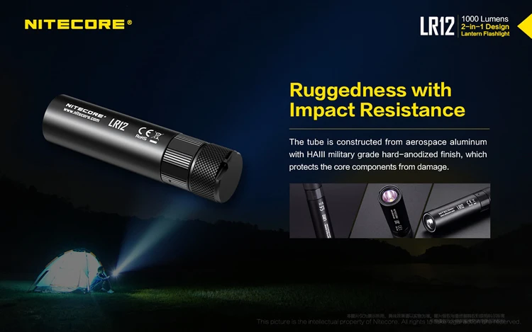 NITECORE LR12 выдвижной флэш-светильник CREE XP-L HD V6 Макс 1000 люмен дальность луча 166 М Открытый походный светильник поисковый фонарь