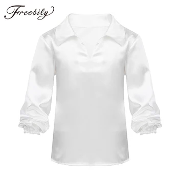 

Children Kids Boys Satin Finish Spread Collar Pull-on Ballet Shirt Dance Costume Dancewear for Training Exam Stage Performance