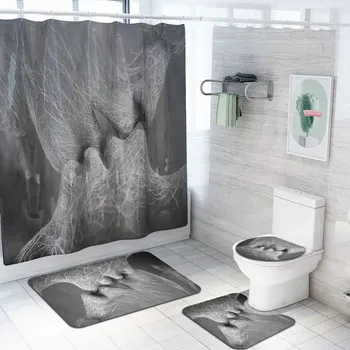 

portrait kiss print shower curtain sets with bath mat for bathroom 4pcs set waterproof fabric bath curtains screen and rug DW038