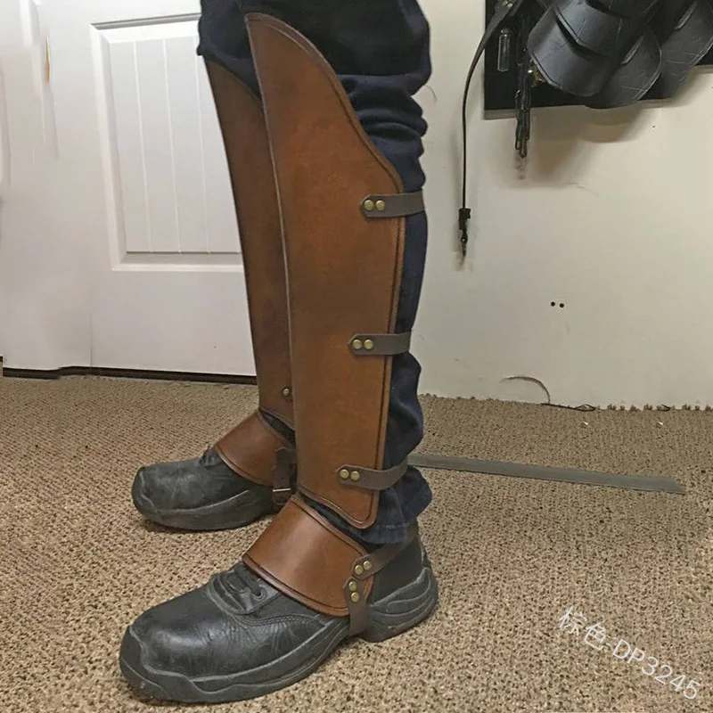 Средневековый Viking Larp Greaves защита для ног кожаный ремешок обмотка Броня часть рыцарь-воин костюм ботинок декоративный набор мужской щитки