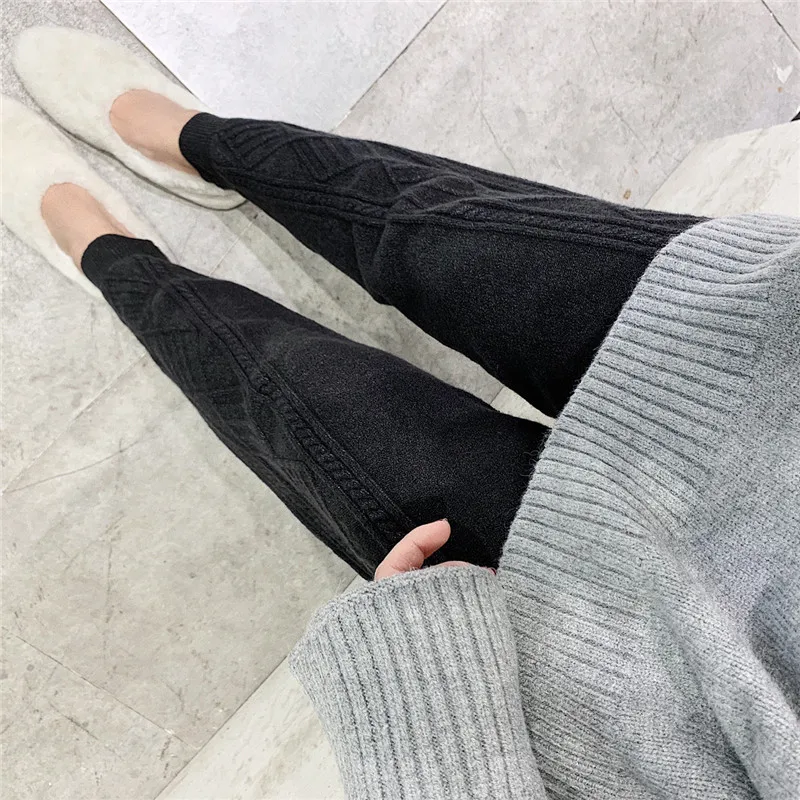 capri pants JXMYY Winter Thicken Women Harem Pants Casual Drawstring Twisted Knitted Pants Femme Chic Warm Female Sweater Trousers 2022 cargo pants