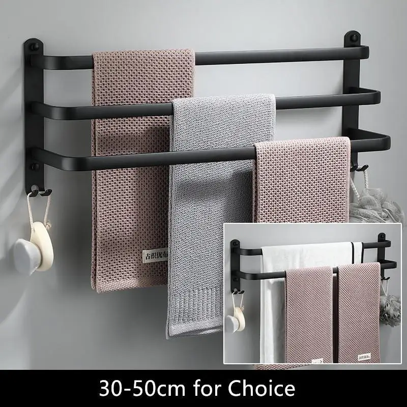 Toallero de aluminio montado en la pared para baño, toallero negro mate de 30-50 CM