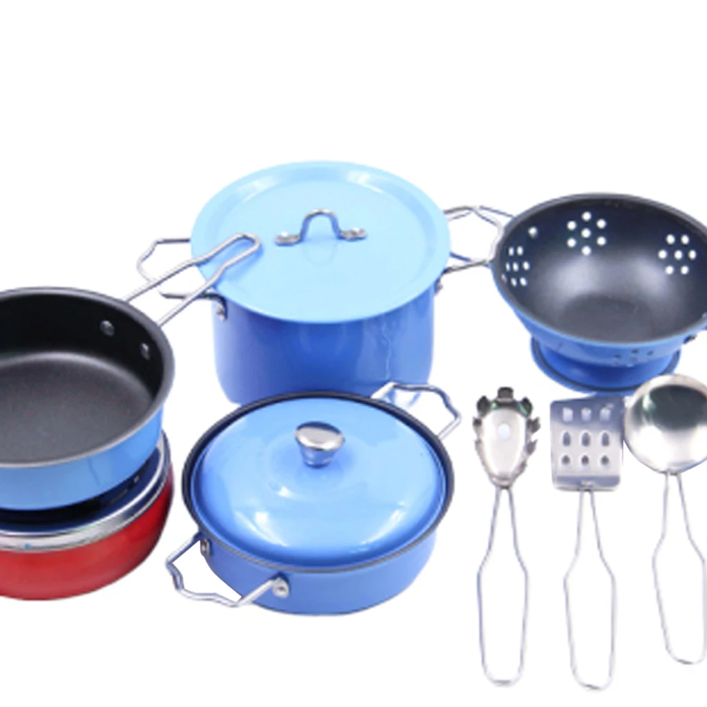 Kids Children Kitchen Pretend Play Toys Cooking Cookware Set Blue 11pcs