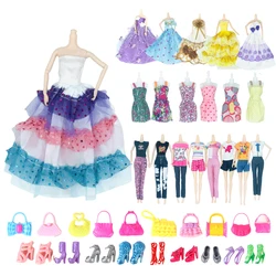 Vêtements de poupée faits à la main, Pack de 25 articles comprenant 3 robes de mariage, 2 hauts et pantalons, 5 Mini robes, 5 sacs, 10 chaussures pour Barbie 