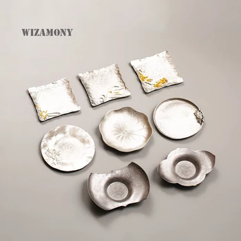 

WIZAMONY 1pcs Purely Handmade Chinese Deck Tin Tea Saucers Tea Tray Heat-Insulating Tea Set Small Plate High Quality