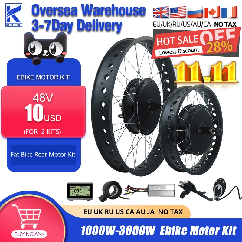 Fat Tire Bike KT Ebike Kit 48V 1000W 1500W 3000W Brushless Rear Wheel Hub Motor 20 26inch Snow Electric eBike Conversion | Спорт и