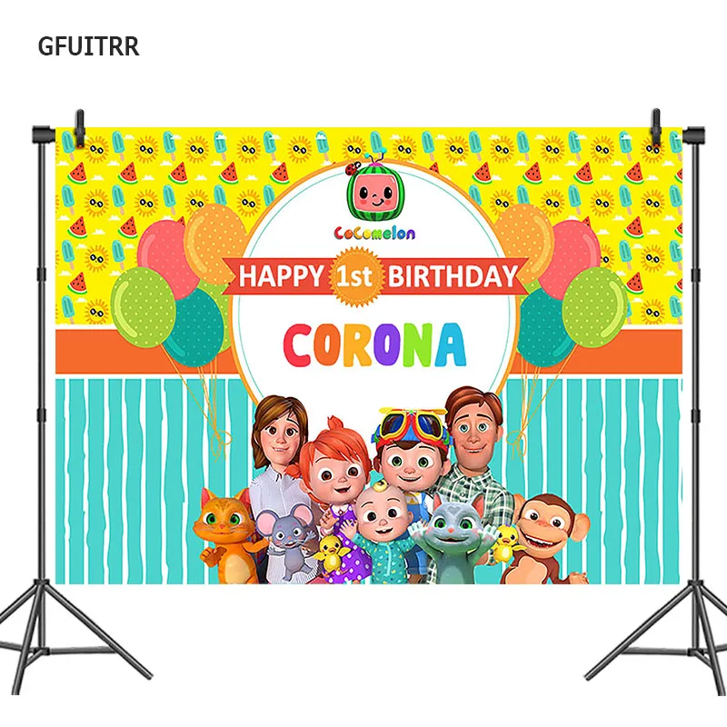 GFUITRR Cocomelon фон для фотосъемки с изображением Детские 1st на день рождения виниловый