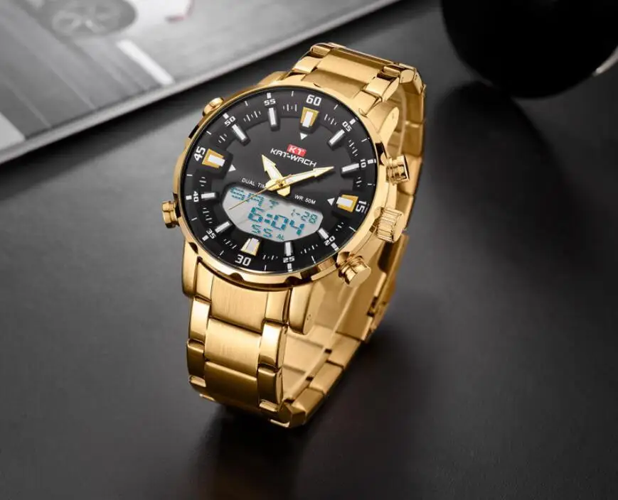 Часы с двойным дисплеем, кварцевые часы, спортивные роскошные Брендовые мужские водонепроницаемые часы 50 м, мужские наручные часы, Relogio Masculino