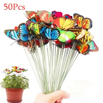 

50 Bunch of Butterflies Garden Yard Planter Colorful Whimsical Butterfly Stakes Decoracion Outdoor Decor Flower Pots Decoration