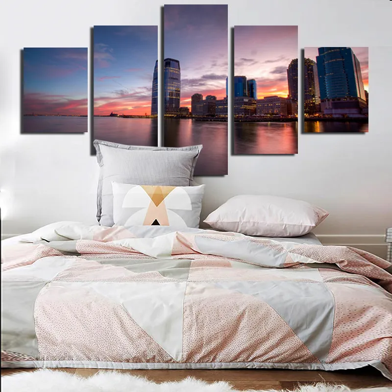 

Scenery Poster City In The Sunset 5pcs Customizable Frameless Style Home Decoration Print Canvas Painting Wall Pictures