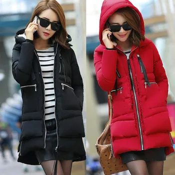 

Plus size women winter coat casual hooded cotton long jacket women elegant loose black warm thick female parka outwear XXL JT601