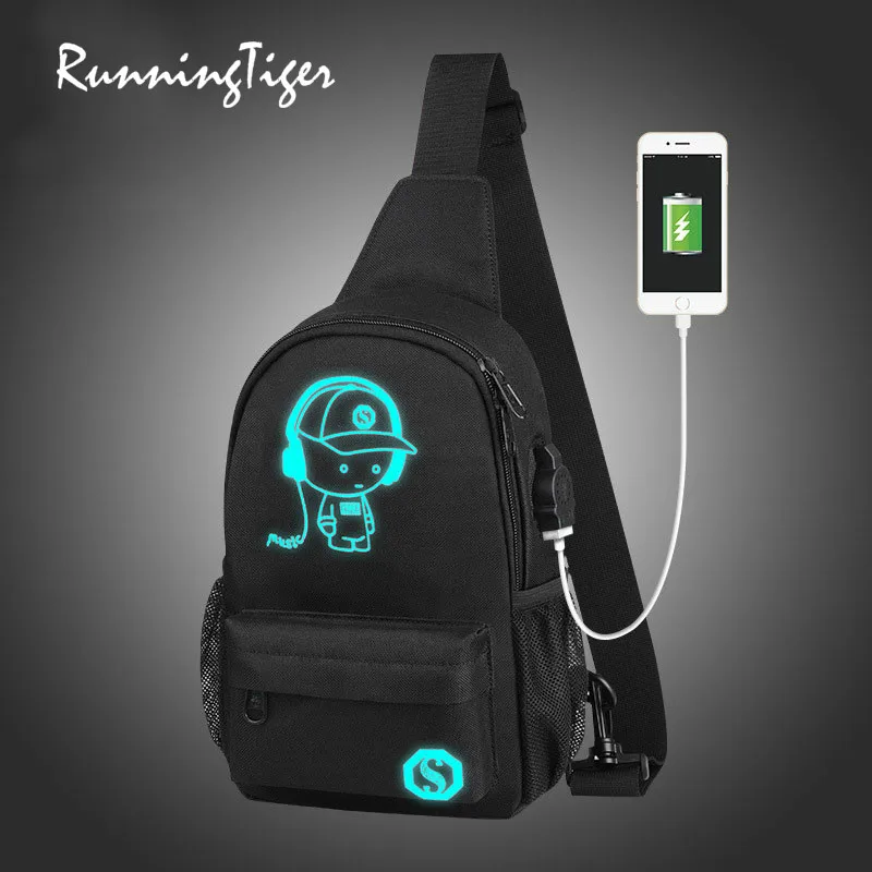 Большая вместительная модная мужская нагрудная сумка многофункциональная USB