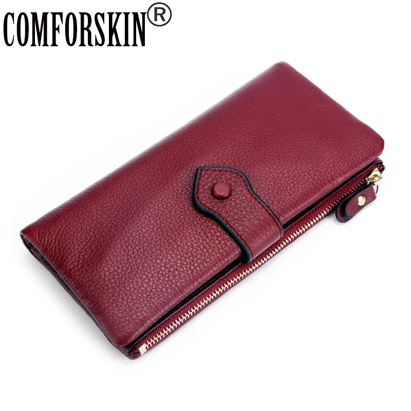 

COMFORSKIN Genuine Leather Female Clutch Card Holder Long Style Multi-functional Wallet Purse New Arrivals Large Capacity Wallet