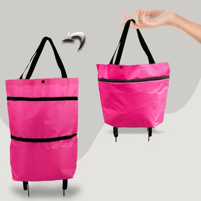 Compact Folding Reusable Shopping Trolley Bag with Wheels - Portable Food and Grocery Organizer