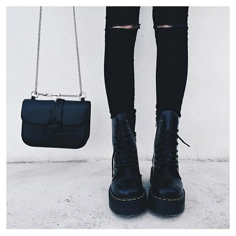 Mabaiwan/женские зимние ботинки на платформе; обувь из натуральной кожи черного цвета с пряжкой; удобные женские ботильоны на шнуровке; Botas Mujer