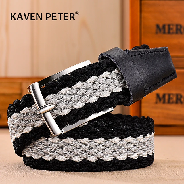 Cinturón elástico de piel de vaca para hombre y mujer, cinturón largo de  tejido trenzado de lona, accesorios del ejército - AliExpress