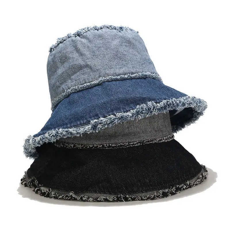 

Korean Style Washed Denim Bucket Hat Women Spring Summer Panama Fisherman Cap Flat Top Basin Hat Street Trend Hip Hop Sun Hats