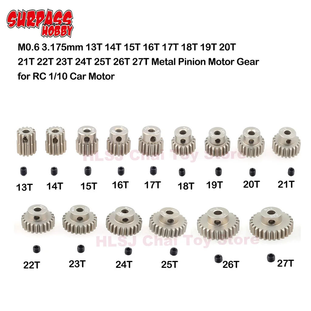 5PCS 32DP 48DP 64DP M0.6 3.175mm Set di ingranaggi motore pignone in metallo alluminio 12T-50T per 1/10 RC Car Truck Buggy Car  26