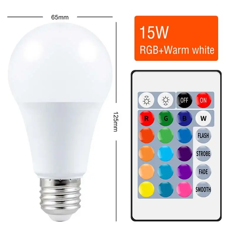 E27 Smart Control Lamp Led RGB Light Dimmable 15W RGBW Led Lamp Colorful Changing Bulb Led Lampada RGBW White Decor Home