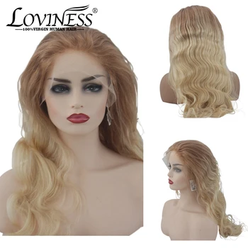 

LOVINESS Honey Remy Ombre Pre-plucked Body Long Wave Blonde Highlight Lace Front Human Hair Wig Virgin Black Women Brazilian Wig